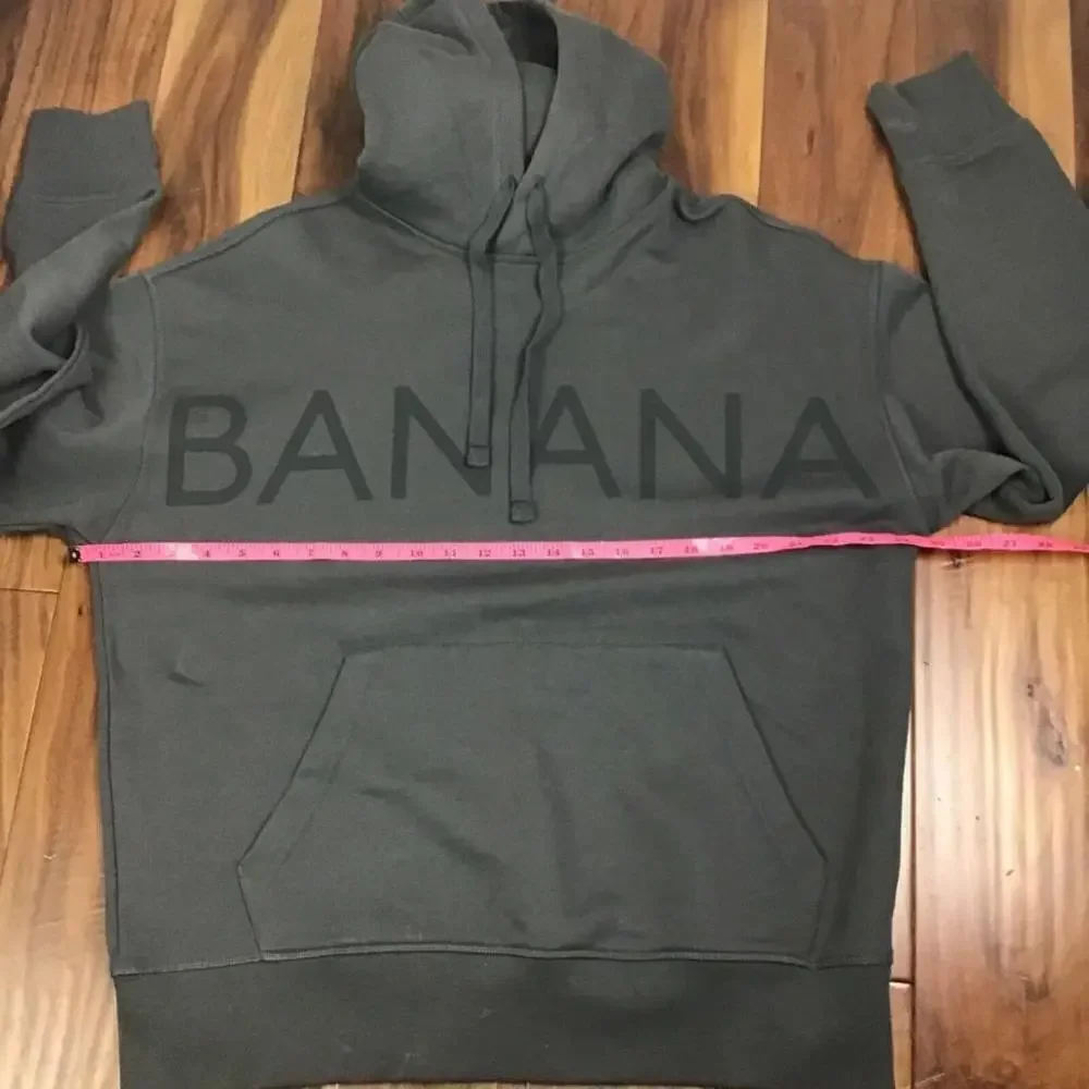 Banana Republic Men’s M Gray Logo Pullover Hooded Sweatshirt Organic Cotton
